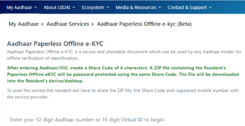 Aadhaar paperless offline e-kyc