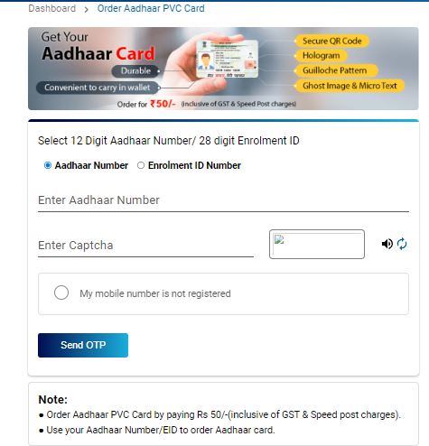 order Aadhar PVC Card